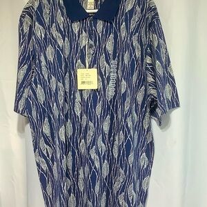 Cooke Street Navy Leaf Pattern Polo Shirt